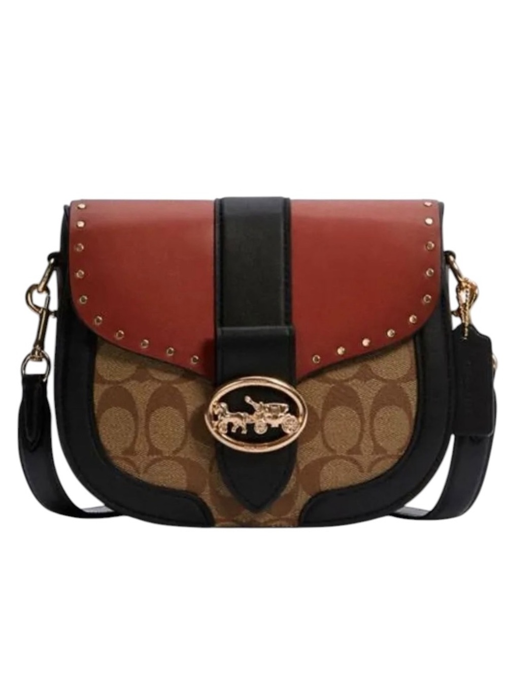 Coach Georgie Saddle Bag in Colorblock Signature Canvas with Rivets NWOT